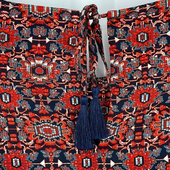 Athleta Printed Martinique Dress Tassel Faux Wrap Knee Length Red Women Medium - Picture 8 of 11